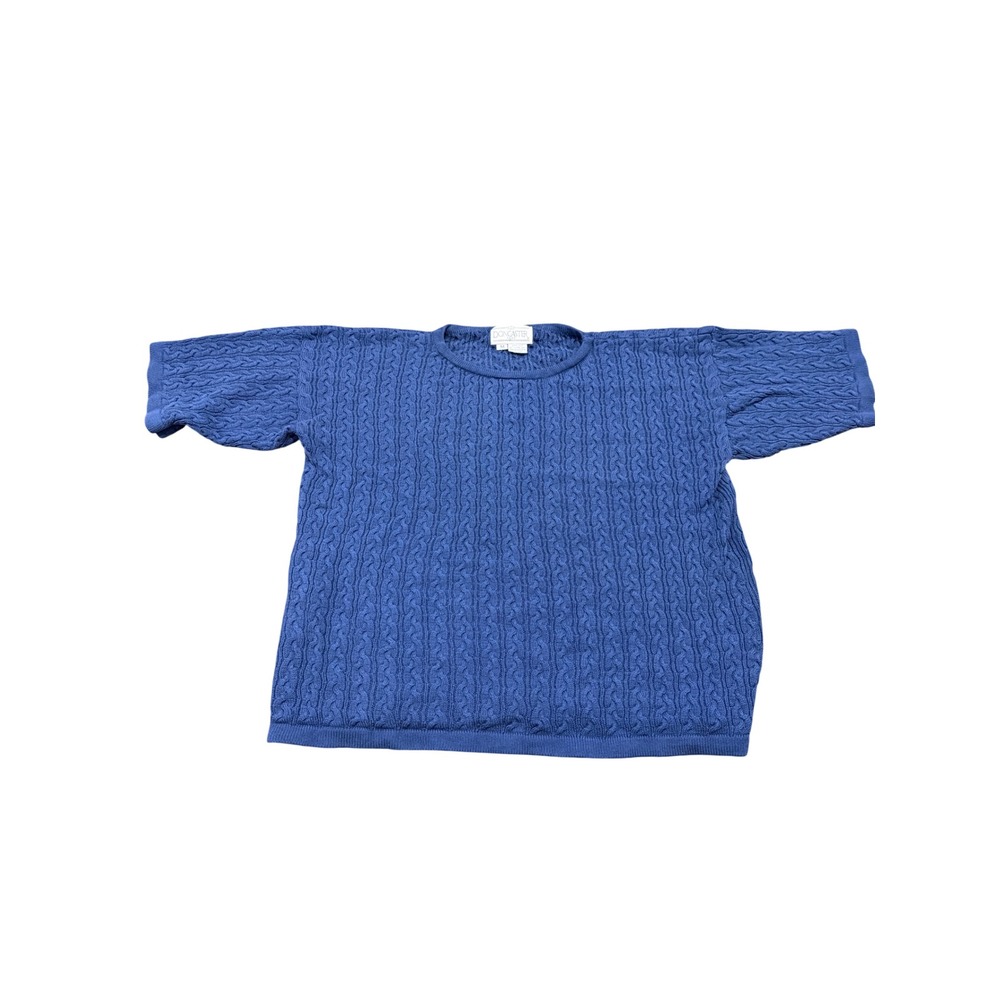 Doncaster Silks Royal Blue 100% Silk Cable Knit Short Sleeve Sweater Medium